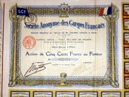 Sté Anonyme Des Cargos Français SCF Siège à Paris Action De 500 Francs Au Porteur 1920 - Transporte