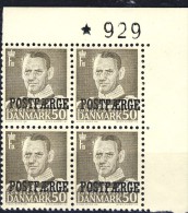 ##Denmark 1950. POSTFAERGE. Numbered Cornerbloc Of 4. Michel 33. MNH(**) - Paketmarken