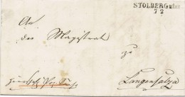 6805. Carta Entera Pre Filatelica STOLBERG Renania Norte Westfalia (Alemania) 1852 A Langenfalz - Prephilately