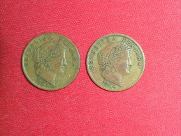 Lot De Deux Monnaies(Date Se Suivent)/ 10 Centavos / Perou De 1953 Et 1954 En TTB.+ - Pérou