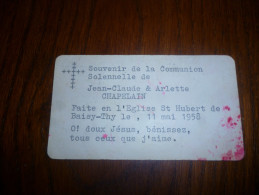 Souvenir Communion JC Et A CHAPELAIN Baisy Thy 1958 - Kommunion Und Konfirmazion