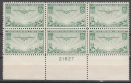 United States    Scott No.  C17    Mnh     Year  1937   Plate Number Block Of 6 - Neufs