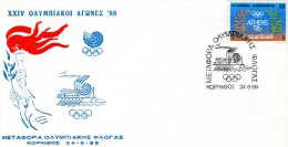 Greece-Greek Commemorative Cover W/ "24th Olympic Games ´88: Transfer Of The Olympic Flame" [Corinth 24.8.1988] Postmark - Postal Logo & Postmarks