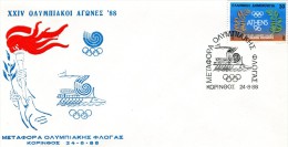 Greece-Greek Commemorative Cover W/ "24th Olympic Games ´88: Transfer Of The Olympic Flame" [Corinth 24.8.1988] Postmark - Maschinenstempel (Werbestempel)