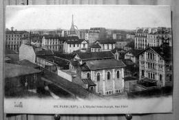 PARIS XIVEME L'HOPITAL SAINT JOSEPH RUE DIDOT  AU FOND LA TOUR EIFFEL CARTE DE 1916 - Health, Hospitals