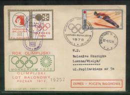 POLAND 1972 COPERNICUS OLYMPIC BALLOON FLIGHT COVER CINDERELLA LABEL COMBINATION 1 ASTRONOMER BALLOONS OLYMPICS - Balloons