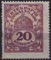 1923 - Hungary - Securities Stock Fiscal Revenue, Tax Stamp - 20 K - Used - Fiscaux