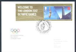 UK Welcome To Olympic Games London 2012 Letter Opening Day Aquatics Diving Stamp, Olympic Cancellation On IOC Cover - Summer 2012: London