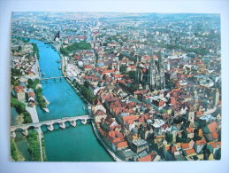 Germany: Regensburg - Blick Auf Die Donau, Steinerne Brücke Und Dom  - Luftbild - 1980 Used - Regensburg