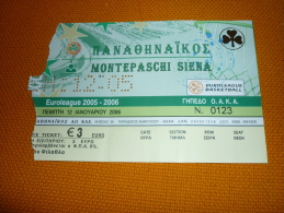 Panathinaikos-Montepaschi Siena Italy Euroleague Basketball Ticket 12/1/2006 - Match Tickets
