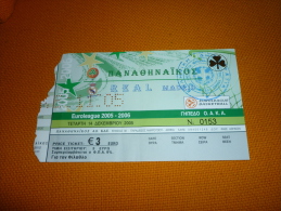 Panathinaikos-Real Madrid Spain Euroleague Basketball Ticket 14/12/2005 - Match Tickets