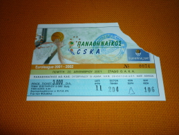 Panathinaikos-CSKA Moscow Russia Euroleague Basketball Ticket 20/12/2001 - Match Tickets