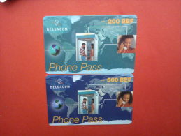 2 Cards Phone Pass 200 BEF 500 BEF Used - [2] Prepaid & Refill Cards