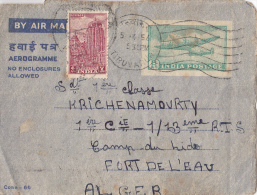 AEROGRAMME INDE 1956 , TIRUVARUR Pour La ALGER /4627 - Lettres & Documents