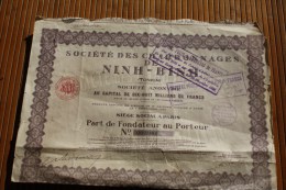 1926-société Des Charbonnages De NINH-BINH (Tonkin) Indochine Part Fondation PorteurTitre Action Scripophilie - Asie