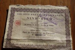 1926-société Des Charbonnages De NINH-BINH (Tonkin) Indochine Part Fondation PorteurTitre Action Scripophilie - Asia