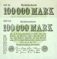 Deutschland, Germany - 2 X 100 000 Mark, Reichsbanknote, Ro. 90 A ,  ( Serie AD & OH ) UNC ( I ) 1923 ! - 100.000 Mark