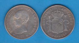 ESPAÑA  /  ALFONSO XIII  5 PESETAS  1.888 #18-88 MS M  KM#689 (Y82)   T-DL-10.629 - Prove & Monete Ribattute