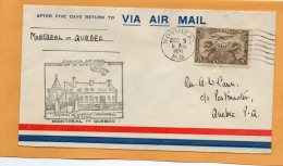 Montreal To Quebec 1929 Canada Air Mail Cover - Primi Voli