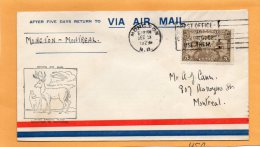 Moncton To Montreal 1929 Canada Air Mail Cover - First Flight Covers
