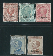 Italian Colonies 1912 Greece Aegean Islands Egeo Lipso Short Set No 1,2,3,5,6 MH/Used T0656 - Egeo (Lipso)