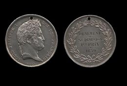 MEDAILLE DE LOUIS - PHILIPPE I . ORNEMENT . 3eDIVISION . 1ER PRIX . 1839 . - Royaux / De Noblesse