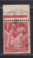 = Type Iris 1f Rouge Avec Bord Haut De Feuille N°433 Oblitéré - 1939-44 Iris