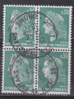 = Type Marianne De Cheffer 0.30 Vert Bloc De 4 N°1611 Oblitéré - 1967-1970 Marianne Of Cheffer