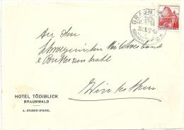 Briefvorderseite  "Hotel Tödiblick, Braunwald"              1942 - Lettres & Documents