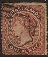 TURKS IS 1873 1d Dull Rose QV SG 4 U NR216 - Turks & Caicos