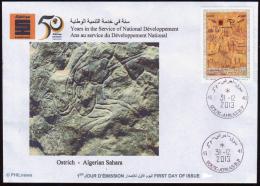 ALGERIE ALGERIA 2013 - FDC - Prehistory Rupestry - Tassili Rock Carvings Autruche Ostrish Strauß Avestruz - Autruches