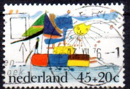NETHERLANDS 1976 Child Welfare. Children's Paintings - 45c.+20c. - "Boat" (L. Jacobs)  FU - Oblitérés