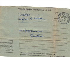 Cachet  Perlé LES ARTIGUES DE LUSSAC Gironde 17/12/ 1959 Sur Télégramme - Télégraphes Et Téléphones
