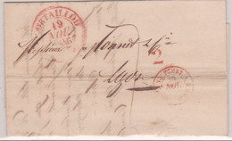 SUISSE - 1846 - LETTRE De CORTAILLOD Pour LYON Avec ENTREE NEUFCHATEL Par PONTARLIER 2 - ...-1845 Prephilately