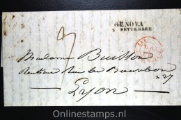 France: 1827 Complete Letter Genova (nice Cancel) To Lyon Par Brad. - 1801-1848: Precursors XIX