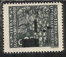 ISTRIA E LITORALE SLOVENO 1945 SEGNATASSE SOPRASTAMPATO OVERPRINTED PORTO LIRE 1 TASSELLO I MNH - Jugoslawische Bes.: Slowenische Küste