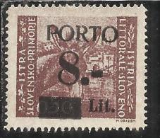 ISTRIA E LITORALE SLOVENO 1945 SEGNATASSE SOPRASTAMPATO OVERPRINTED PORTO LIRE 8 TASSELLO I MNH - Jugoslawische Bes.: Slowenische Küste