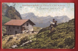 BVD-64 REstaurant De Bretayes Sur Villars, Les Muverans Et La Dent De Morcles, ANIME. Cachet 1920 - Morcles