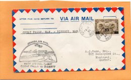Great Falls To Bissett 1933 Canada Air Mail Cover - Eerste Vluchten