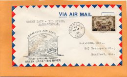 Green Lake To Big River 1933 Canada Air Mail Cover - Premiers Vols