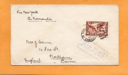 Montreal Air New York By Normandie To Northam UK 1938 Canada Air Mail Cover - Premiers Vols