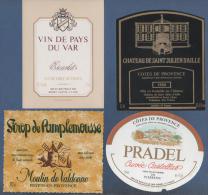 3 ETIQUETTES DE VIN ET 1 ETIQUETTE DE SIROP DE PAMPLEMOUSSE - PEYPIN DE PROVENCE / ST JULIEN VIDAUBAN / PIERREFEU ... - Collezioni & Lotti