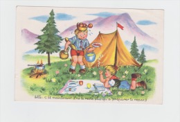 CPA - Dessin - Scène D´enfants En Camping Tente Garçon Fillette Pin'up Fume Cigarette Pomme Pain 1958 Photochrom 255 - Humorvolle Karten