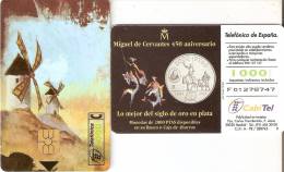 TARJETA DE ESPAÑA DE UNA MONEDA (COIN) 1000 PTAS MOLINOS  ( PUZZLE QUIJOTE) - Timbres & Monnaies