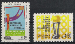1984 Uruguay Mi# 1693 + 1700 ** MNH Fußball Football Soccer Sport Denkmal Der Fußballweltmeisterschaft 1930 + Gewinn WM - Autres & Non Classés