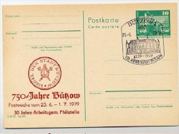DDR P79-13b-79 C89-b Postkarte PRIVATER ZUDRUCK 750 J. Bützow Sost. Rathaus 1979 - Cartes Postales Privées - Oblitérées