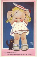 Mabel Lucie Attwell Artist Signed, 'Touch Wood', Child Black Cat Good Luck, C1920s Vintage Postcard - Attwell, M. L.