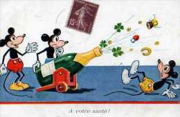 DISNEY , Bouteille De Champagne,souris Mickey, Trefle A 4 Feuilles, Champignon, Fer A Cheval, 1932  A Votre Sante - Altri