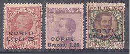 1923 OCC. MILITARE ITALIANA CORFù LING. MH ( SASS.9-11 )  CAT. € 180,00 - Corfù