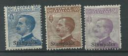 Stampalia, 1912 - 25c Azzurro, 40c Bruno, 50c Violetto - Nr.5/7 MNH** - Egée (Stampalia)